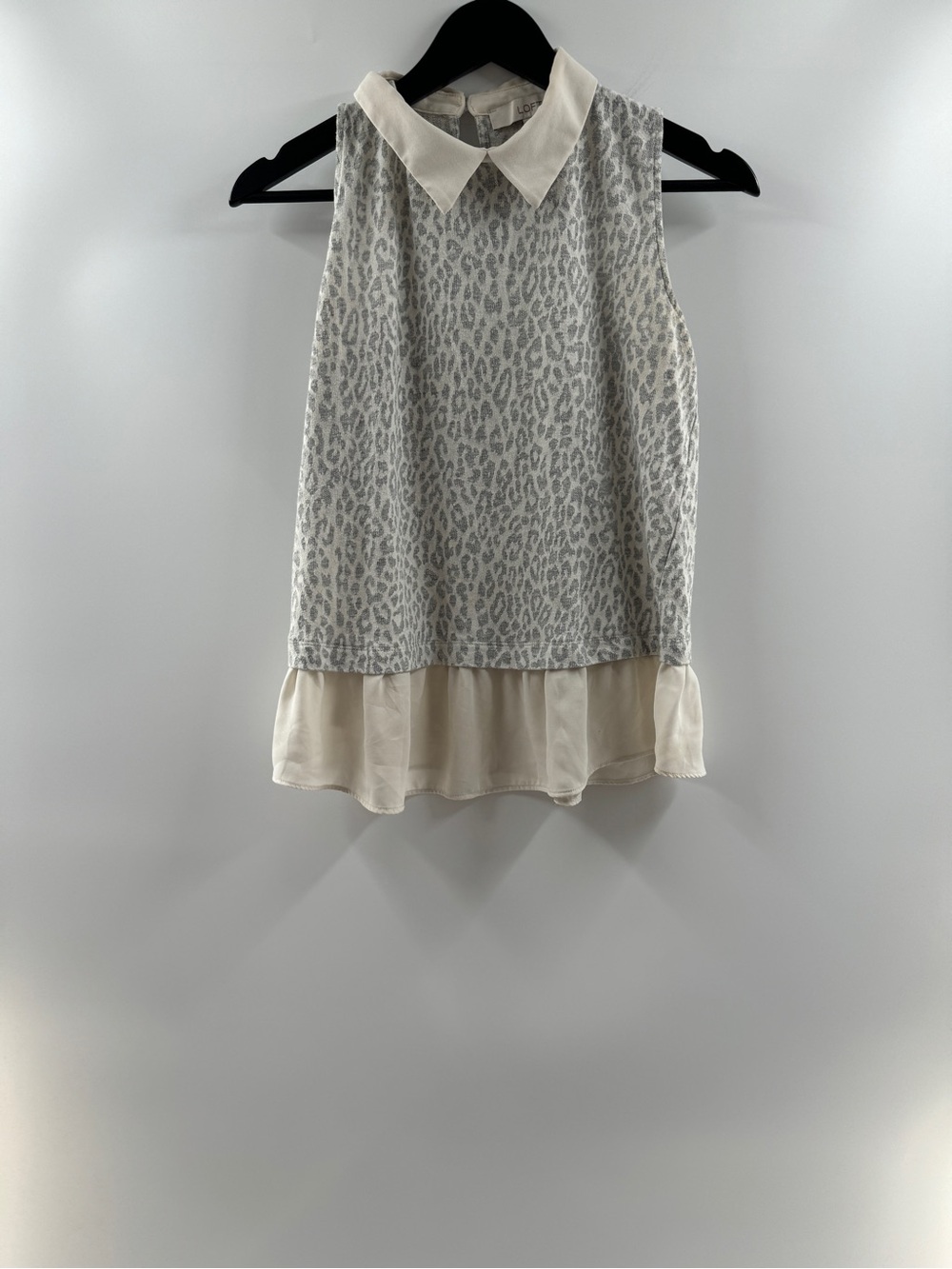 LOFT Leopard Print Collared Ruffle Hem Tank Top Women’s XS